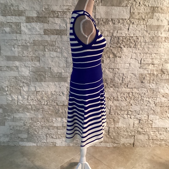 Milly "Degrade" Blue and White Striped Fit and Flare Dress - Picture 6 of 11